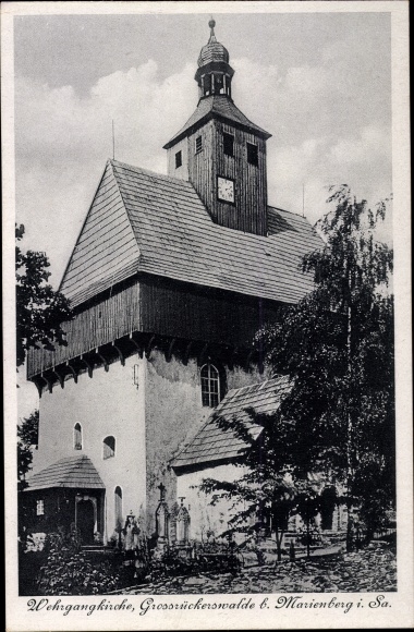 Ak Großrückerswalde in het Ertsgebergte, kantelenkerk, uitzicht vanaf de begraafplaats