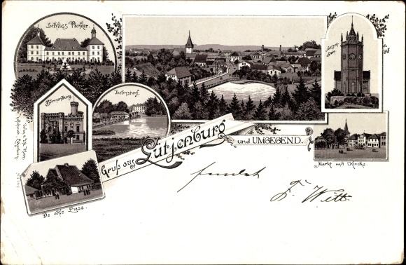 Litho Lütjenburg in Sleeswijk-Holstein, kasteel Panker, Blomenburg, Hessenstein, markt, kerk