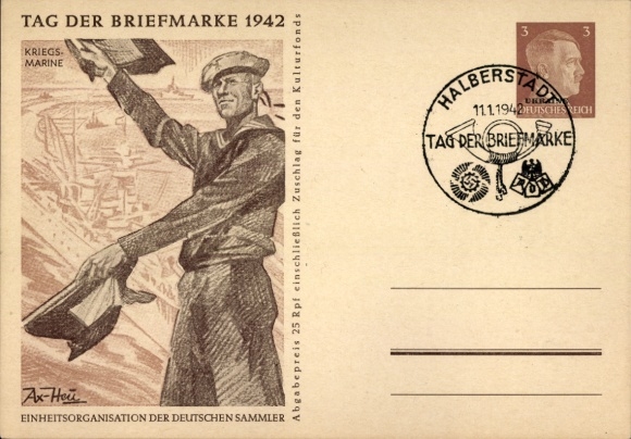 Ganzsachen Künstler Ak Axster Heudtlaß, Tag der Briefmarke 1942, Kriegsmarine