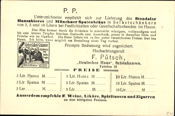 Postcard Schönhausen Elbe, Gasthof Deutsches Haus, Fr. Pütsch, advertisement
