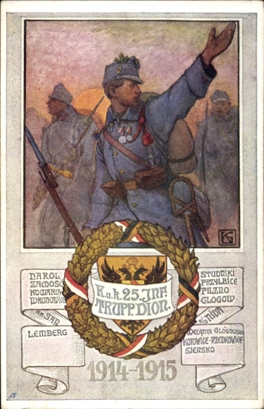 Artist Postcard Austrian Soldier, German School Association, KuK 25th Infantry Division