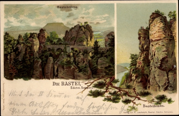 Chromo-Litho Lohmen in the Elbe Sandstone Mountains, bastion, bastion bridge