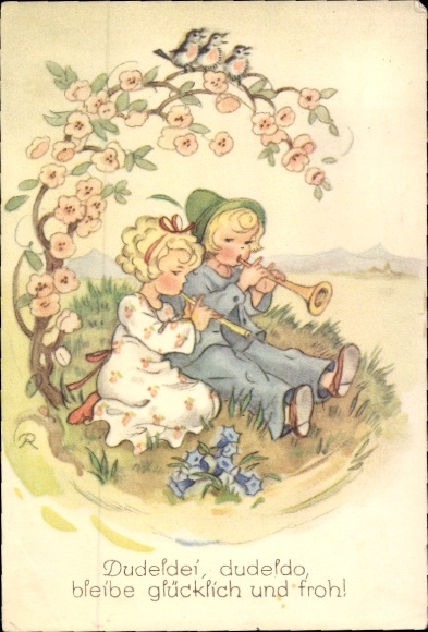 Artist Postcard Musical Children, Dudefdei, dudefdo, stay happy and joyful