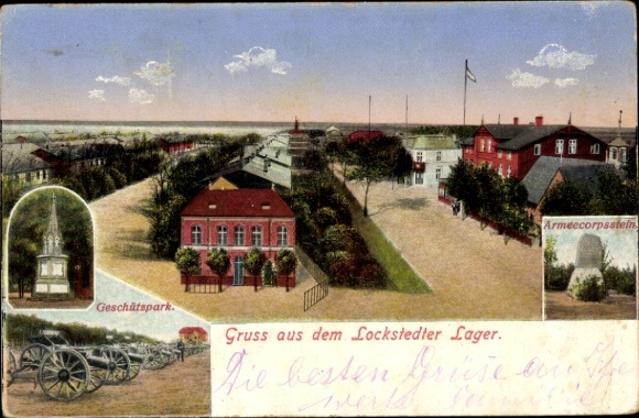 Ak Lockstedt in Sleeswijk-Holstein, Lockstedt-kamp, wapenpark, legerkorpssteen