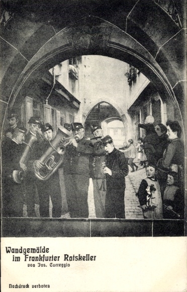 Ak Frankfurt am Main, Oberschweinstiege, Wandgemälde, Frankfurter Ratskeller, Musiker, vergessene