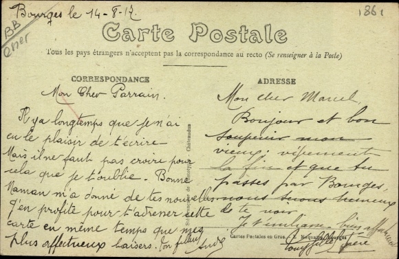 Postcard Bourges Cher, La Gare