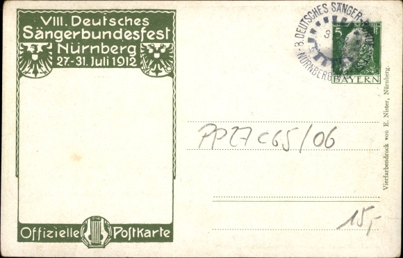 Postal stationery artist PC Bankel, Nuremberg in Middle Franconia, 8th German Singers&#39; Festival 1912