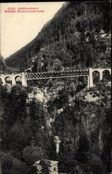 Postcard Canton Ticino, Gotthard Railway, Middle Maienreuss Bridge