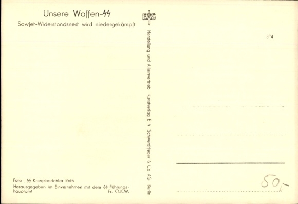 Postcard Waffen SS, Soviet resistance nest is crushed, MG