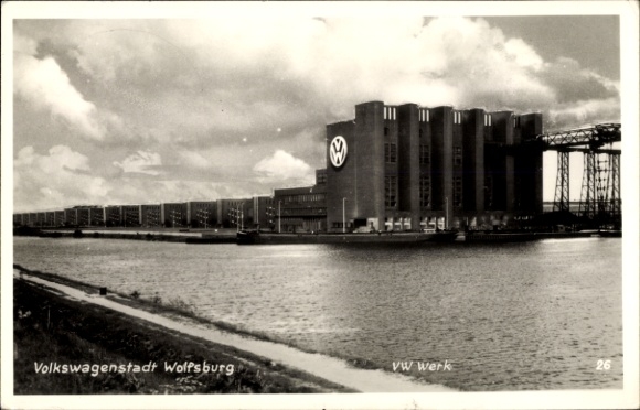 Postcard Wolfsburg in Lower Saxony, VW plant, Mittelland Canal