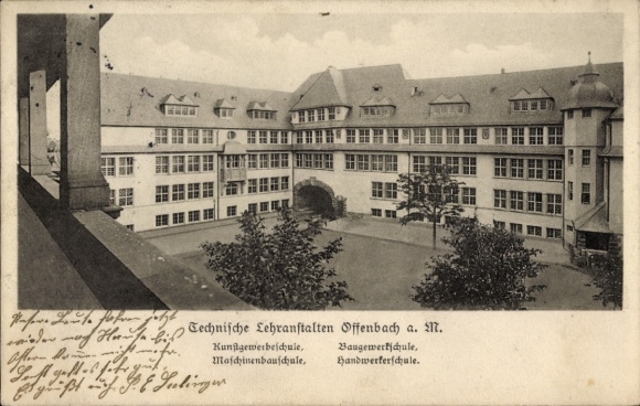 Postcard Offenbach am Main Hessen, Technical College, School of Arts and Crafts, School of Building Trades