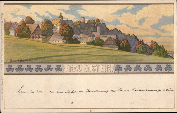 Künstler Ak Hiemann, Ewald, Frauenstein im Erzgebirge, Blick auf die Stadt