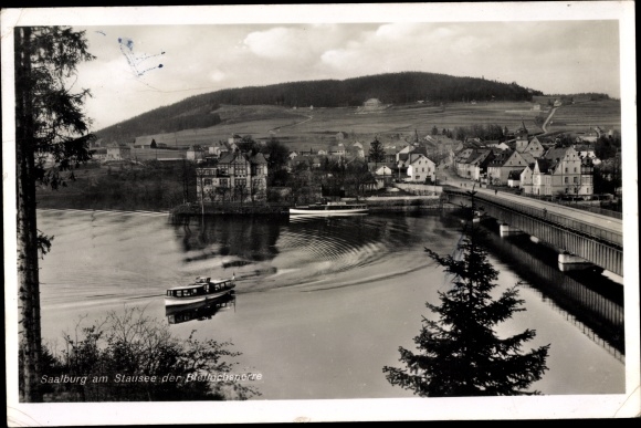 Postcard Saalburg Ebersdorf in Thuringia, reservoir of the lead hole barrier