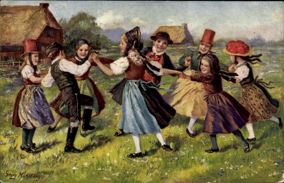 Artist Postcard Mühlberg, Georg, Ringelreihen in the Black Forest, Children