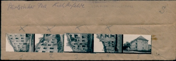 Contact print photos Berlin Lichterfelde, 5 photos approx. 4x2 cm, Saarbrücker Straße, destruction 2nd World War