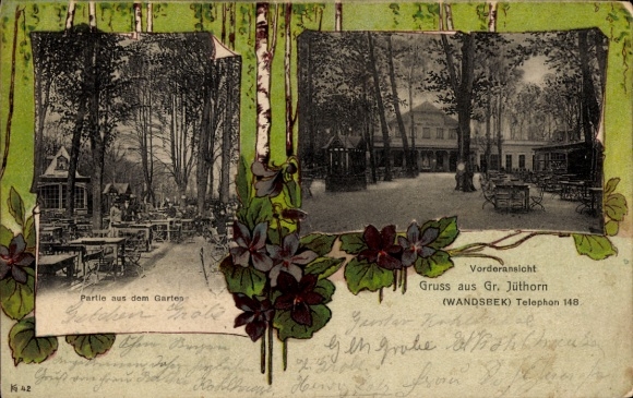 Passepartout Ak Hamburg Wandsbek Jüthorn, Gasthaus Gr. Jüthorn, Garten