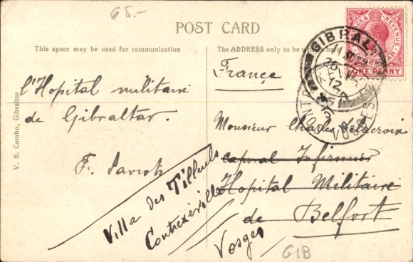 Postcard Gibraltar, military hospital from the northwest