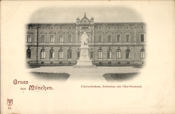 Ak München, Englischer Garten, Kleinhesseloher See, Polytechnikum, Seitenbau, Ohm-Denkmal, Gruss 