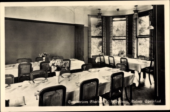 Postcard Rockenau Eberbach am Neckar, Sanatorium Eberbach, interior view, small dining room