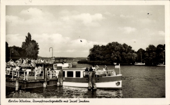 Ak Berlin Spandau Kladow, Dampferanlegestelle mit Insel Imchen