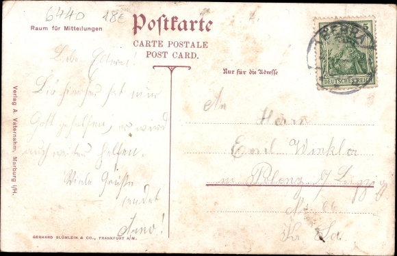 Postcard Bebra Hessen, railway station from the track side, railway, post office, Lindenplatz, Kasseler Straße, Bahnstr.