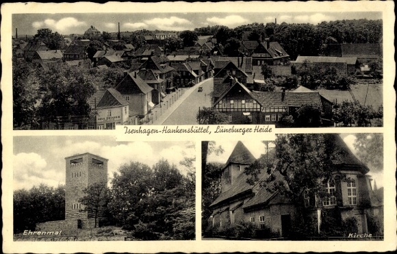 Postcard Isenhagen Hankensbüttel in Lower Saxony, memorial, church