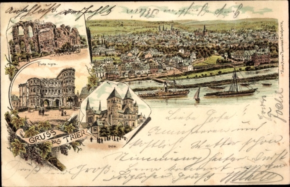 Chromo-Litho Trier on the Moselle, town view, cathedral, Porta Nigra