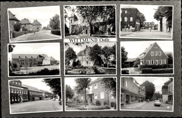 Postcard Wittmund in East Friesland, market, Drostenstraße, youth hostel, district center, district hospital