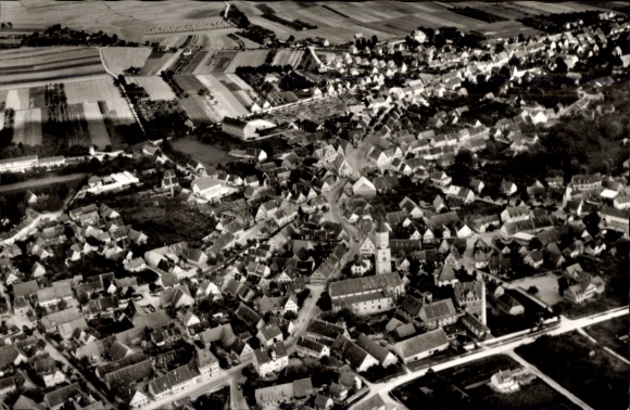 Postcard Langenau in Württemberg, aerial photograph