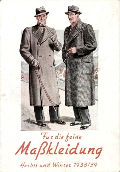 Postcard advertising, men's tailor-made clothing autumn and winter 1938/1939