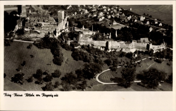 Postcard Rötteln Haagen Lörrach in Baden, castle ruin Rötteln, Röttler Castle, aerial photograph