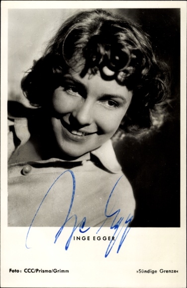 Postcard actress Inge Egger, portrait, autograph