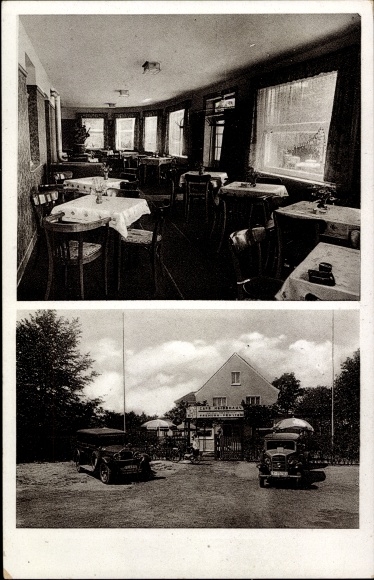 Postcard Schaag Nettetal am Niederrhein, Cafe Heidehaus, interior view, cars, Happelter Heide