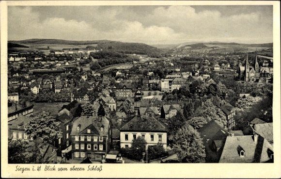 Postcard Siegen in Westphalia, view of the city, upper castle, landscape