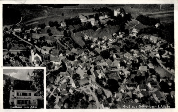 Postcard Bad Grönenbach im Allgäu, aerial photograph, Gasthaus zum Adler, owner M. Hafner