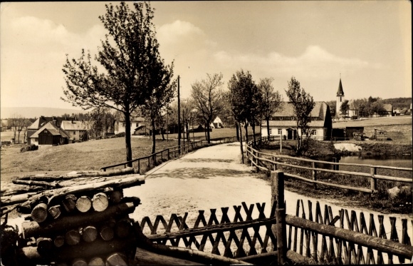 PC German Einsiedel Deutschneudorf in the Ore Mountains, part of the way, town view