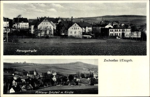 Postcard Zschorlau Erzgebirge, middle district, church, Herzogstraße