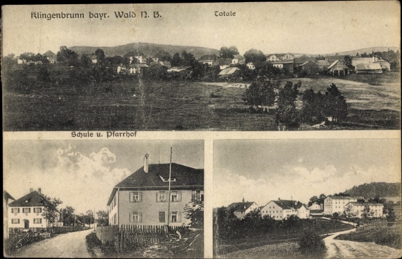 PC Klingenbrunn Spiegelau in the Bavarian Forest of Lower Bavaria, school, vicarage, overall view of the site
