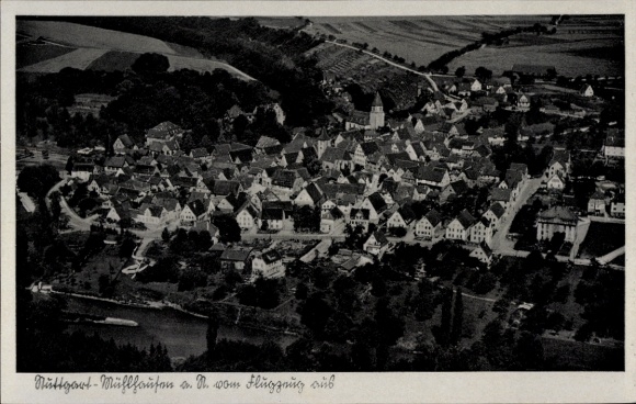 Postcard Mühlhausen Stuttgart am Neckar, aerial photograph