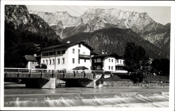 Postcard Marktschellenberg Berchtesgadener Land, beautiful landscape, building, mountain in the background, river