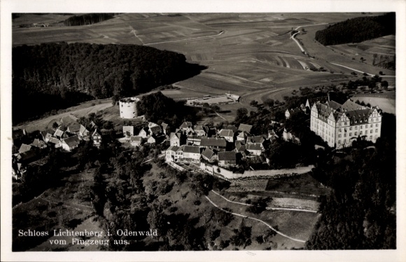 Postcard Fischbachtal in the Odenwald, Lichtenberg Castle, aerial photograph