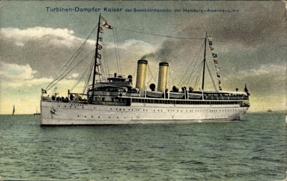 Postcard HAPAG steamer Kaiser, turbine express steamer, seaside resort service