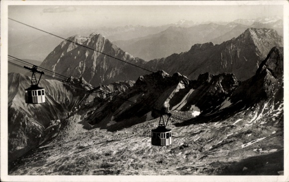 Ak Zugspitze, Bayerische Zugspitzbahn, Schwebebahn vom Schneefernerhaus zum Zugspitzgipfel