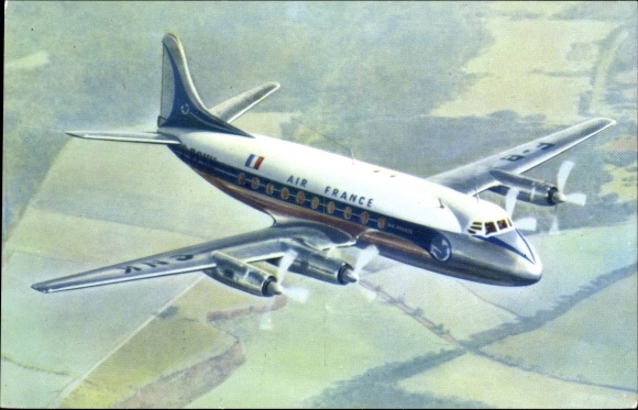 Postcard French passenger plane, Air France, Vickers Viscount