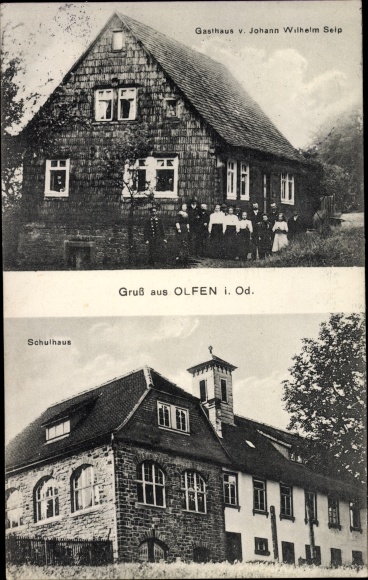 Postcard Olfen Beerfelden Oberzent in the Odenwald, inn, schoolhouse