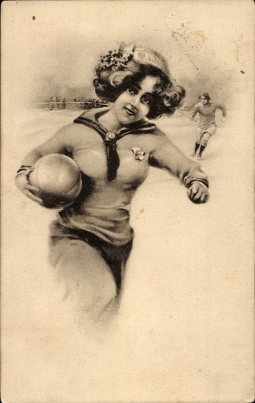 Artist Postcard Rugby, young woman