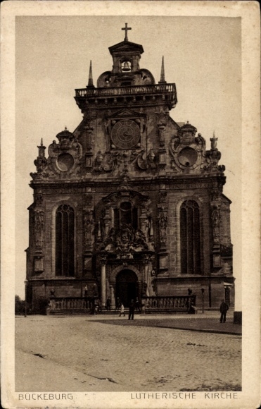 PC Bückeburg in the Schaumburg district, Lutheran Church, historical architecture, black and white photo...