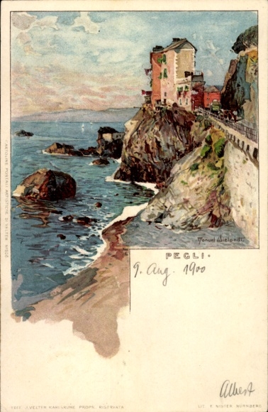 Künstler Litho Wielandt, Manuel, Pegli Genova Genua Ligurien, Blick auf das Meer
