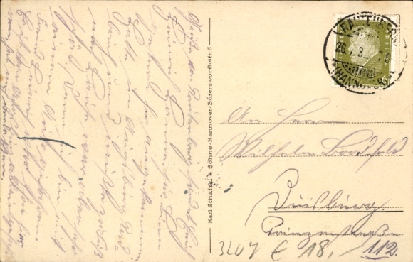 Postcard Rautenberg Harsum in Lower Saxony, bakery, inn, pastor's house, church, main street