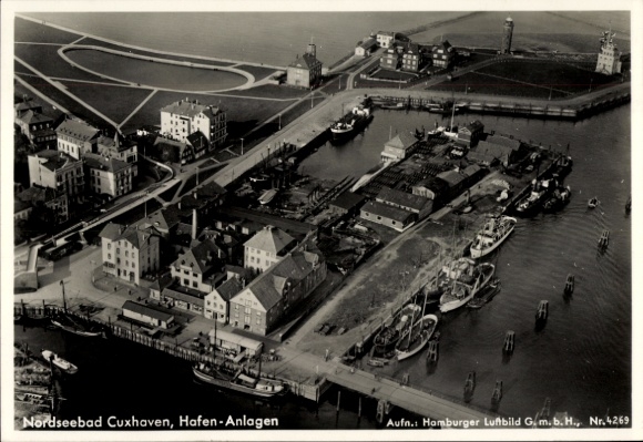 North Sea resort of Cuxhaven, harbor, aerial photograph